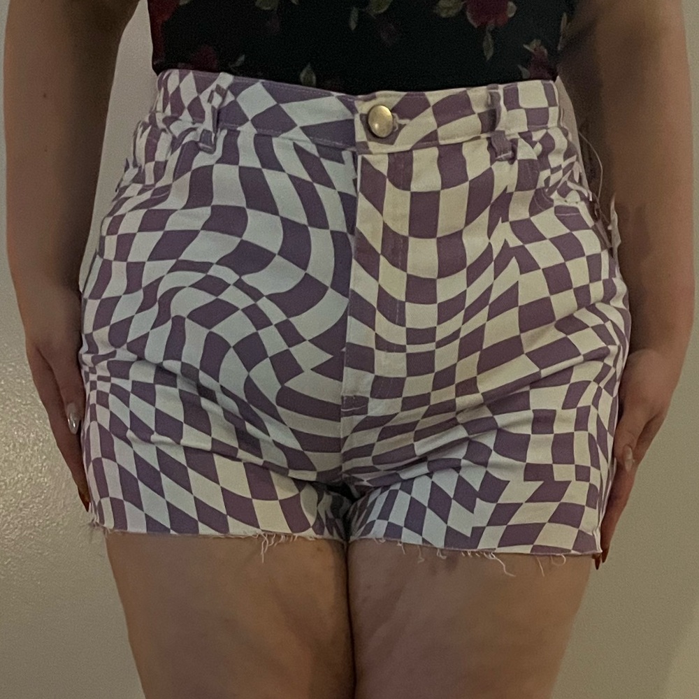 NOBO Purple and White Checkered Jean Shorts